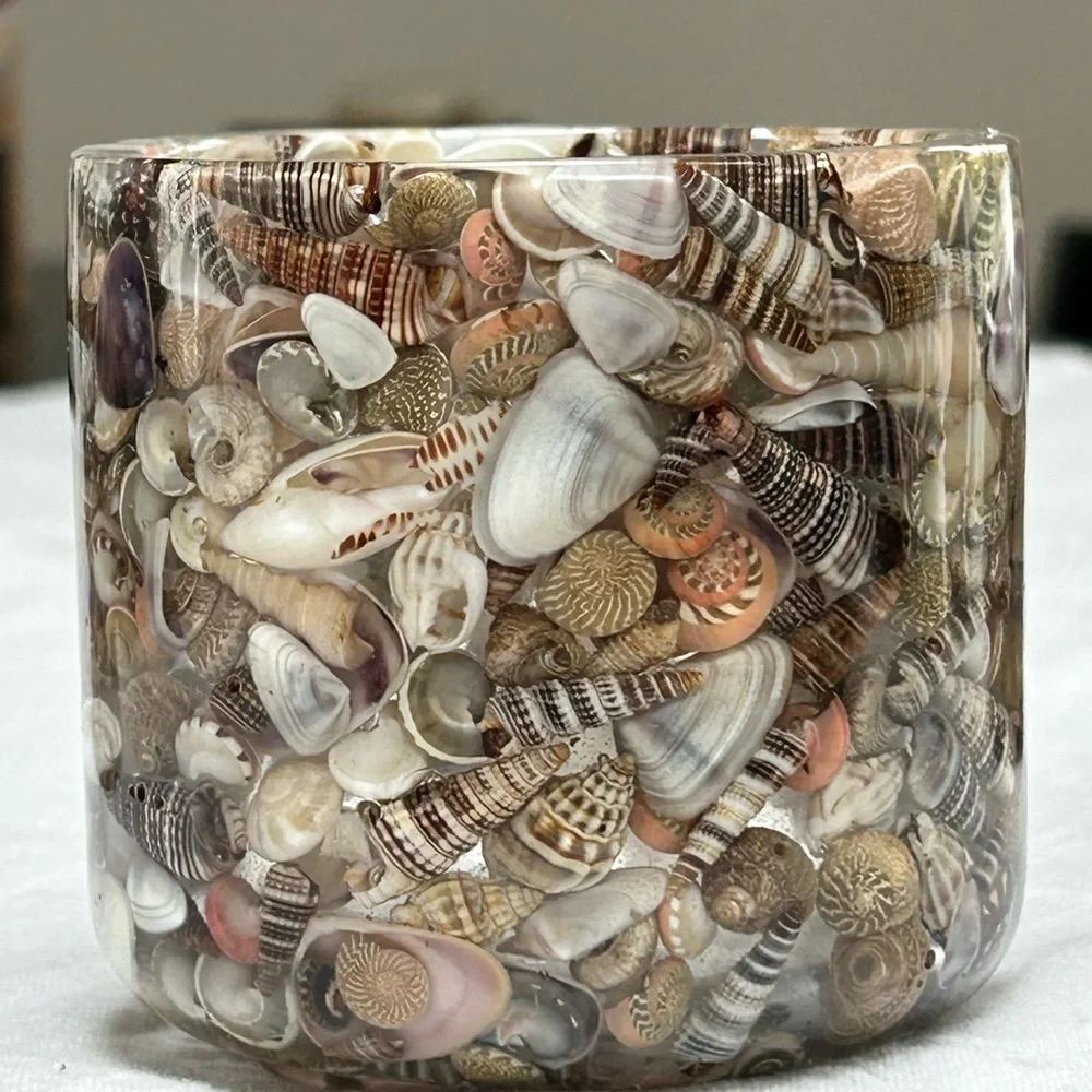 Shell and resin contemporary functional art pieces for the vanity or office